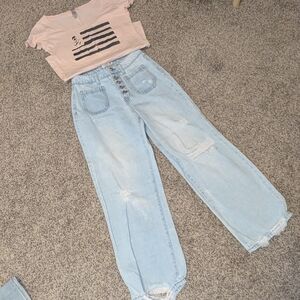 Rue21 Size 2 Jeans & Light Pink Grunge Flag Tee Size Small Bundle